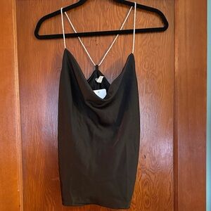 Black Cowl Neck Satin Tank Top with gorgeous embellished straps